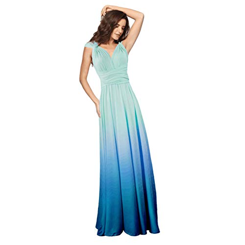 Damen Transformer Tie Dye Convertible Multi Way Wrap V-Ausschnitt Hochzeit Brautjungfer Kleid Neckholder Abend Cocktail Party Maxi Kleid - Blau - Mittel von IWEMEK