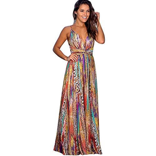 Damen Transformer Tie Dye Convertible Multi Way Wrap V-Ausschnitt Hochzeit Brautjungfer Kleid Neckholder Abend Cocktail Party Maxi Kleid - - Mittel von IWEMEK