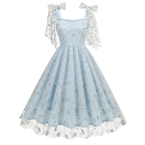 Damen Tüll Ballkleider Schatz Blumenstickerei Kleid Kurz Formelle Party Mini Heimkehr Kleider, Babyblau, X-Groß von IWEMEK