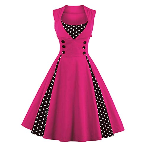 Damen Vintage Polka Dot 1950er Rockabilly Neckholder Audrey Kleid Retro Floral Abend Cocktail Swing Kleid, 02#hot Pink, 5X-Groß von IWEMEK