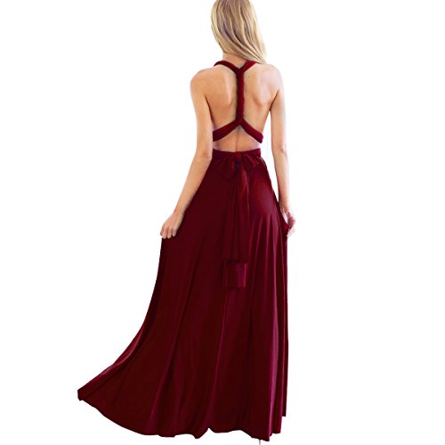 Frauen Transformator Abend Lange Prom Kleid Multi-Way Wrap Cabrio Bodenlänge Hochzeit Halfter Maxi Kleid Hohe Elastizität, Burgunder, Mittel von IWEMEK