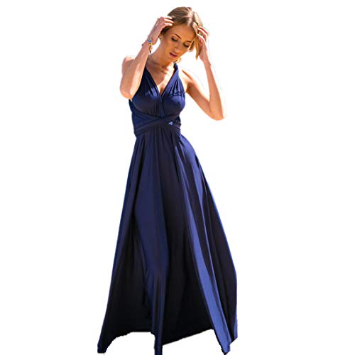 Frauen Transformator Abend Lange Prom Kleid Multi-Way Wrap Cabrio Bodenlänge Hochzeit Halfter Maxi Kleid Hohe Elastizität, Marineblau, Groß von IWEMEK