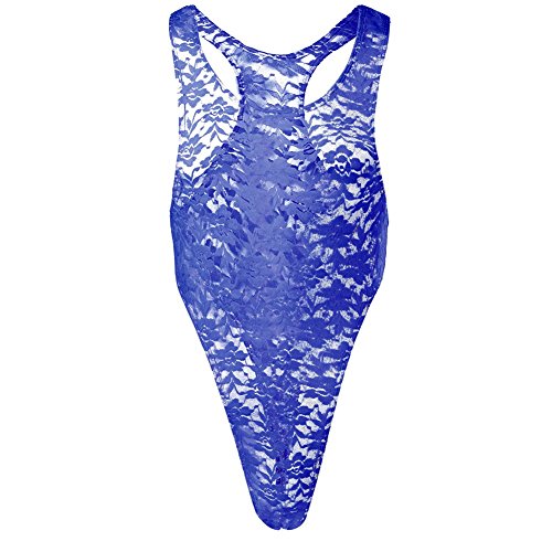 Herren Spitzenbody Rückenfrei Einteiler Stringbody Bodysuit Männerbody Overall Reizwäsche Männer Body Spitze Unterwäsche Shirt Tops Unterhemd Blau L von IWEMEK
