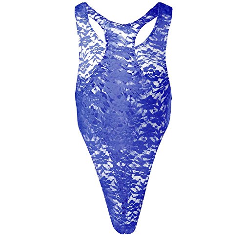 Herren Spitzenbody Rückenfrei Einteiler Stringbody Bodysuit Männerbody Overall Reizwäsche Männer Body Spitze Unterwäsche Shirt Tops Unterhemd Blau M von IWEMEK