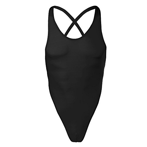 IWEMEK Herren Spitzenbody Rückenfrei Einteiler Stringbody Bodysuit Männerbody Overall Reizwäsche Männer Body Spitze Unterwäsche Shirt Tops Unterhemd Schwarz M von IWEMEK