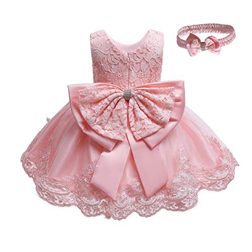 Baby Kinder Mädchen Bestickt Tüll Bowknot Spitze Kleid Blume Prinzessin Geburtstag Party Hochzeit Festlichkleid Taufkleid Formale Festzug Babykleidung Outfits Mit Stirnband 03 Rose 18-24 Monate von IWEMEK