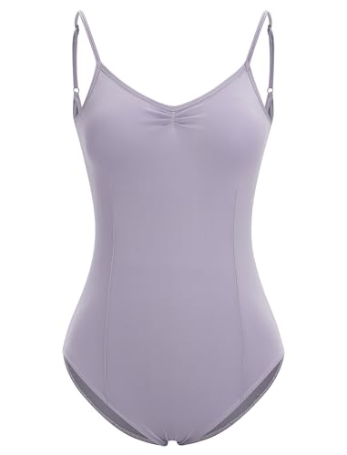IWEMEK Ballett Tanztrikot Damen Ballettanzug Spaghetti-Träger Bodysuit Leotard Gymnastik Tanzbekleidung Erwachsene Gymnastikanzug Trikot Turnanzug Top Lila S von IWEMEK