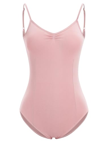IWEMEK Ballett Tanztrikot Damen Ballettanzug Spaghetti-Träger Bodysuit Leotard Gymnastik Tanzbekleidung Erwachsene Gymnastikanzug Trikot Turnanzug Top Rosa M von IWEMEK