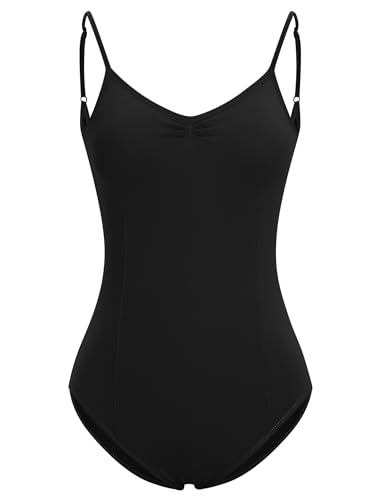 IWEMEK Ballett Tanztrikot Damen Ballettanzug Spaghetti-Träger Bodysuit Leotard Gymnastik Tanzbekleidung Erwachsene Gymnastikanzug Trikot Turnanzug Top Schwarz L von IWEMEK
