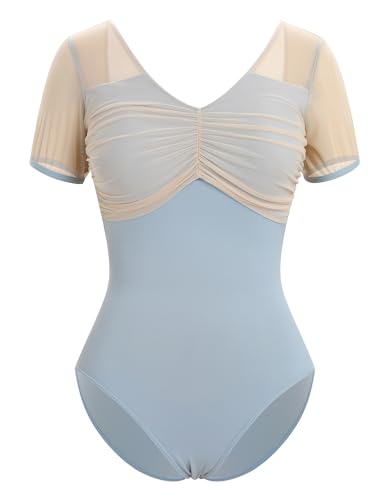 IWEMEK Ballett Trikot Damen Mesh Kurzarm Ballettanzug Gymnastik Ballettbody V-Ausschnitt Bodysuit Body Sport Gymnastik Turnanzug Top Kost�m blau L IWEMEK Ballett Trikot Damen Mesh Kurzarm Ballettanzug Gymnastik Ballettbody V-Ausschnitt Bodysuit Body Sport Gymnastik Turnanzug Top Kost�m blau L von IWEMEK