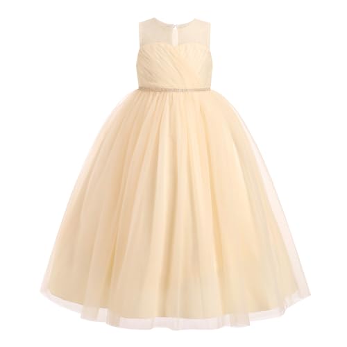 IWEMEK Blumenm�dchenkleider M�dchen �rmellos Hochzeit Festlich Prinzessin Kleider T�ll Festzug Abschlussball Kinder Ballkleid Brautkleid Abendkleid Champagner 11-12Y von IWEMEK