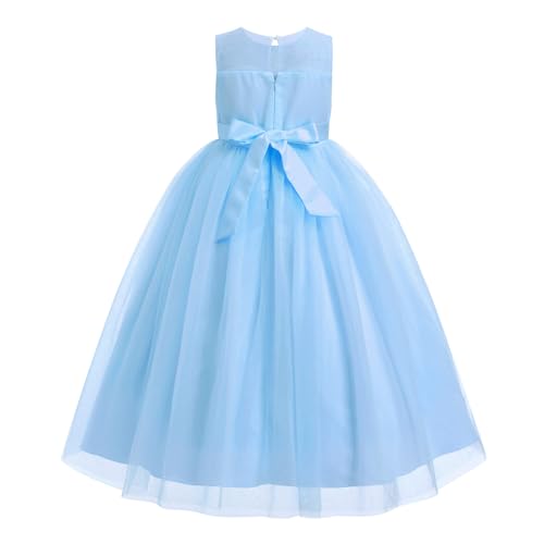 IWEMEK Blumenm�dchenkleider M�dchen �rmellos Hochzeit Festlich Prinzessin Kleider T�ll Festzug Abschlussball Kinder Ballkleid Brautkleid Abendkleid Hellblau 9-10Y von IWEMEK