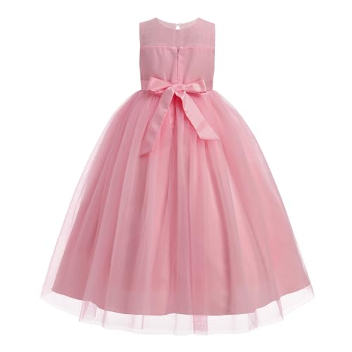 IWEMEK Blumenm�dchenkleider M�dchen �rmellos Hochzeit Festlich Prinzessin Kleider T�ll Festzug Abschlussball Kinder Ballkleid Brautkleid Abendkleid rosa 9-10Y von IWEMEK