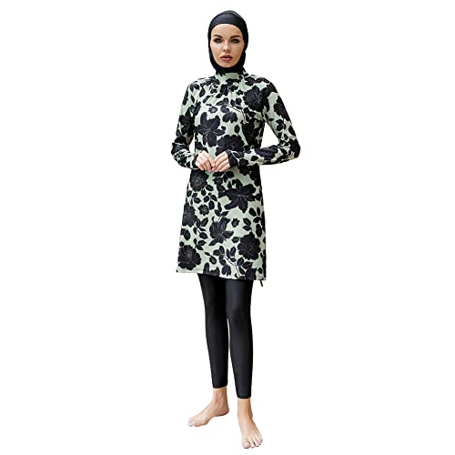 IWEMEK Burkini Damen Muslim Ganzkörper Badeanzüge Langarm Schwimmkleid + Bade Leggings Schwimmhose + Hijab 3tlg Sonnenschutz Bademode Islamische Schwimmanzug Arabisch Badebekleidung Schwarz 12 M von IWEMEK