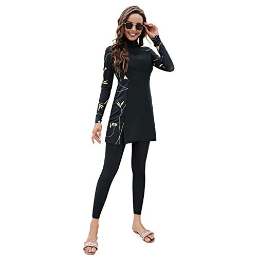 IWEMEK Damen Burkini Dezente Bademode Rash Guard Langarm Badeanzug Badekleid Top + Hose Ganzkörper Badeanzüge Mittlerer Osten Arabisch Islamische Strandbekleidung Schwarz 01 L von IWEMEK