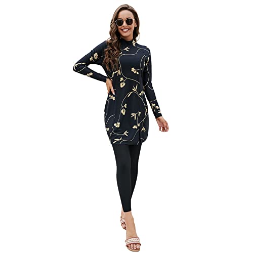 IWEMEK Damen Burkini Dezente Bademode Rash Guard Langarm Badeanzug Badekleid Top + Hose Ganzkörper Badeanzüge Mittlerer Osten Arabisch Islamische Strandbekleidung Schwarz 02 L von IWEMEK