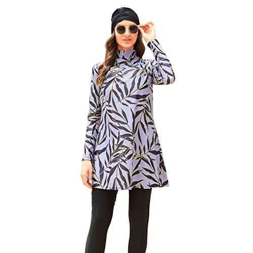 IWEMEK Damen Burkini Muslimische Badeanzug Ganzkörper Bademode Langarm Badekleid + Schwimmhose + Hijab 3tlg Bescheidener Schwimmanzug Rash Guard Sonnenschutz Schwimmkleidung Grau XXL von IWEMEK