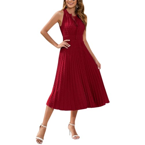 IWEMEK Damen Schweizer Punkt Plissee A-Linie Midikleid Ärmellose Krawatte V-Ausschnitt Freizeitkleid Sommerkleid Strandkleid Cocktailkleid Abendkleid Dunkelrot M IWEMEK Damen Schweizer Punkt Plissee A-Linie Midikleid Ärmellose Krawatte V-Ausschnitt Freizeitkleid Sommerkleid Strandkleid Cocktailkleid Abendkleid Dunkelrot M von IWEMEK