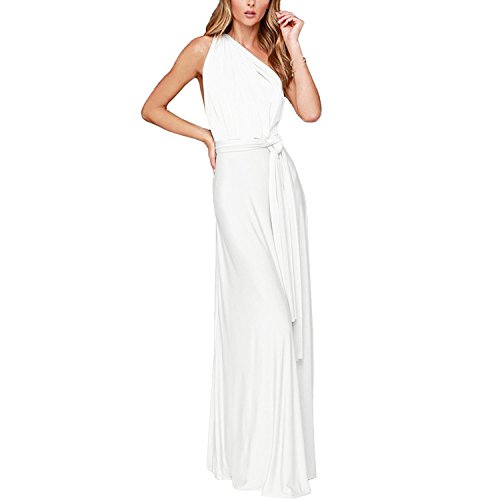 IWEMEK Frauen Transformator Abend Lange Prom Kleid Multi-Way Wrap Cabrio Bodenlänge Hochzeit Halfter Maxi Kleid Hohe Elastizität, Weiss/opulenter Garten, Mittel von IWEMEK