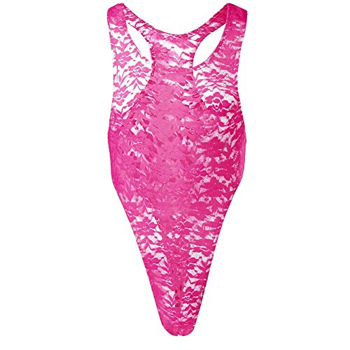 IWEMEK Herren Spitzenbody Rückenfrei Einteiler Stringbody Bodysuit Männerbody Overall Reizwäsche Männer Body Spitze Unterwäsche Shirt Tops Unterhemd Heißes Rosa M von IWEMEK
