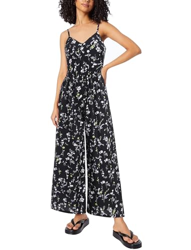 Jumpsuit Damen Sommer elegant Blumenmuster: V-Ausschnitt Weite Beine mit Taschen – Leichter Overalls für Urlaub und Alltag, Hosenanzug für Sommerurlaub und Hochzeit von IWEMEK