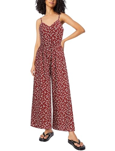 Jumpsuit Damen Sommer elegant Blumenmuster: V-Ausschnitt Weite Beine mit Taschen – Leichter Overalls für Urlaub und Alltag, Hosenanzug für Sommerurlaub und Hochzeit von IWEMEK