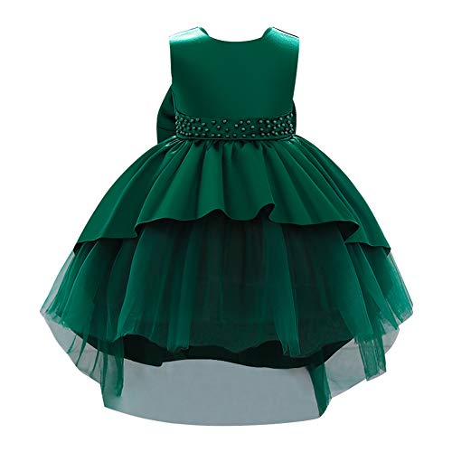 IWEMEK Kinder Baby Mädchen Ärmellos High Low Satin Tüll Abendkleid Bowknot Prinzessin Kleid Blumenmädchen Brautjungfer Brautkleider Kommunion Geburtstagsfeier Prom Ballkleid Dunkelgrün 18-24 Monate von IWEMEK