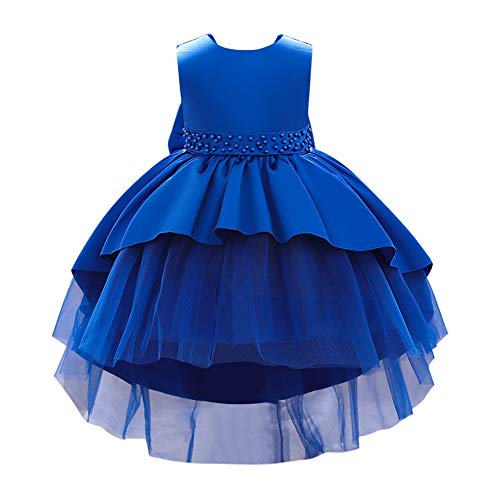 IWEMEK Kinder Baby Mädchen Ärmellos High Low Satin Tüll Abendkleid Bowknot Prinzessin Kleid Blumenmädchen Brautjungfer Brautkleider Kommunion Geburtstagsfeier Prom Ballkleid Königsblau 3-4 Jahre von IWEMEK