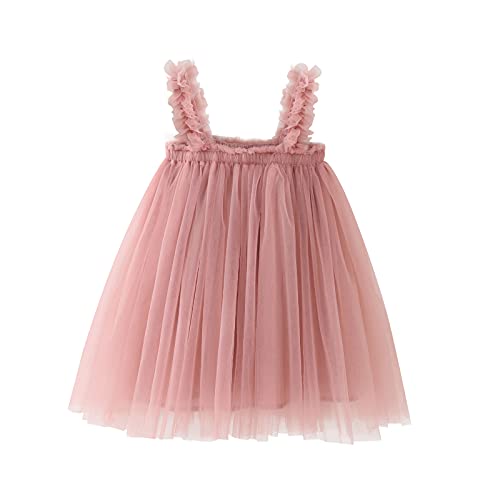 IWEMEK Kinder Baby Mädchen Tutu Tüll Kleid Ärmellos Prinzessinnenkleid Geburtstagskleid Erstkommunion Taufkleid Hochzeit Festlich Partykleid Fotoshooting Sommerkleid Blassrosa 12-18 Monate von IWEMEK