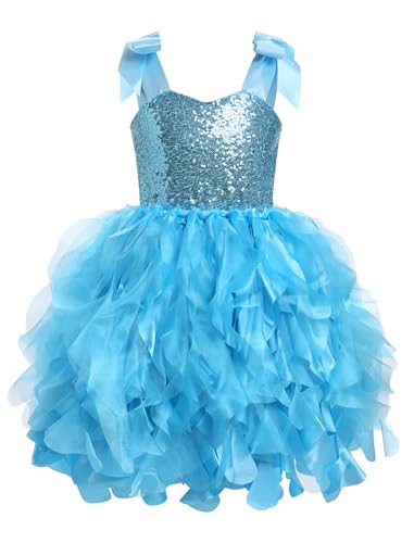 IWEMEK Kleider f�r M�dchen Festlich Tutu Pailletten Prinzessin Party Hochzeit �rmellos Blumenm�dchen T�llkleid Geburtstag Abendkleid Kinder Elegant Glitzerndes Tortenrock Blau 8T von IWEMEK