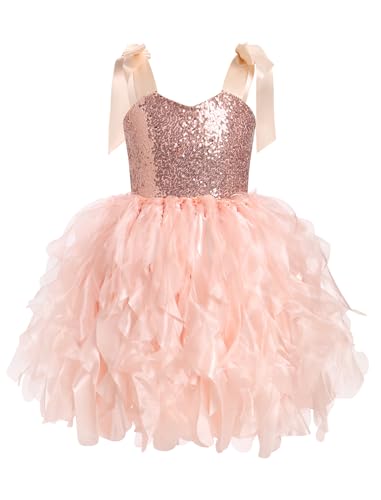 IWEMEK Kleider f�r M�dchen Festlich Tutu Pailletten Prinzessin Party Hochzeit �rmellos Blumenm�dchen T�llkleid Geburtstag Abendkleid Kinder Elegant Glitzerndes Tortenrock Champagner Gold 4T von IWEMEK