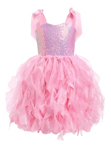 IWEMEK Kleider f�r M�dchen Festlich Tutu Pailletten Prinzessin Party Hochzeit �rmellos Blumenm�dchen T�llkleid Geburtstag Abendkleid Kinder Elegant Glitzerndes Tortenrock Rosa 6T von IWEMEK