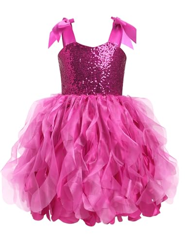 IWEMEK Kleider f�r M�dchen Festlich Tutu Pailletten Prinzessin Party Hochzeit �rmellos Blumenm�dchen T�llkleid Geburtstag Abendkleid Kinder Elegant Glitzerndes Tortenrock Rose 4T von IWEMEK