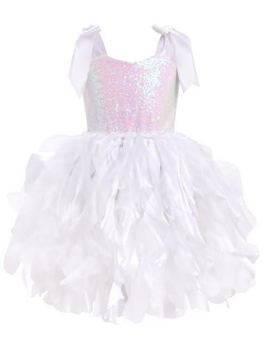 IWEMEK Kleider f�r M�dchen Festlich Tutu Pailletten Prinzessin Party Hochzeit �rmellos Blumenm�dchen T�llkleid Geburtstag Abendkleid Kinder Elegant Glitzerndes Tortenrock wei� 8T von IWEMEK