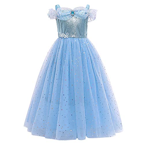 IWEMEK Mädchen Aschenputtel Kostüm Sofia Aurora Cinderella Prinzessin Kleid Märchen Cosplay Halloween Karneval Kostüme Weihnachten Festkleid Verkleidung Party Outfits B: Cinderella 9-10 Jahre von IWEMEK