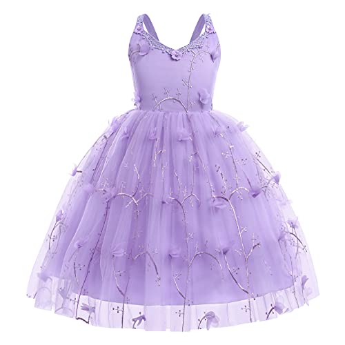 IWEMEK Mädchen Ballkleid Ärmellos Rückenfrei Stickerei Blumen Prinzessinnenkleid Hochzeitkleid Abendkleider Lang Spaghettiträger Festlich Festzug Partykleid Kommunionkleid Taufkleid Violett 2-3 Jahre von IWEMEK