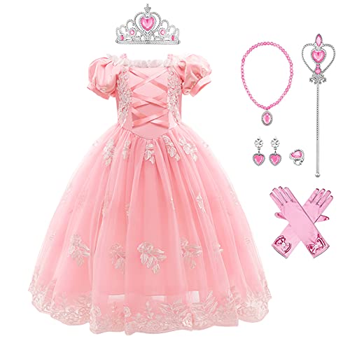 IWEMEK Mädchen Rapunzel Kostüm Prinzessin Kleid Puffärmel Lange Maxi Tüllkleid + Zubehör Märchen Halloween Karneval Kostüme Weihnachten Festkleid Verkleidung Party Outfits #I: Rapunzel Set 9-10 Jahre von IWEMEK