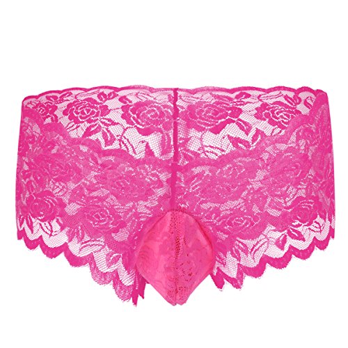 IWEMEK Männer Spitzen Unterwäsche Sissy Herren Spitze Slips G-Strings Tanga Erotik Dessous Unterhose Briefs Herren Strumpfband Unterwäsche mit Spitze Rüsche Sexy Kostüm Nachtwäsche Rosa von IWEMEK