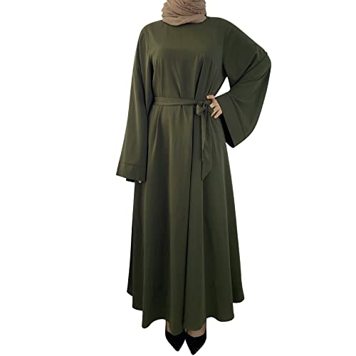 IWEMEK Muslimische Kleider Damen Burka Abaya Lockere Passform Langarm Kaftan Lang Maxikleid Islamischen Namaz Elbisesi Arabisch Gebetskleidung für Frauen Armeegrün S von IWEMEK
