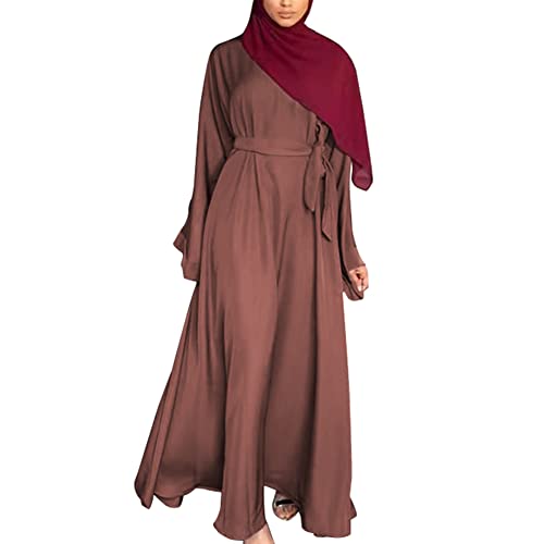 IWEMEK Muslimische Kleider Damen Burka Abaya Lockere Passform Langarm Kaftan Lang Maxikleid Islamischen Namaz Elbisesi Arabisch Gebetskleidung für Frauen Rosa M von IWEMEK