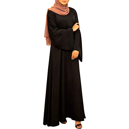 IWEMEK Muslimische Kleider Damen Burka Abaya Lockere Passform Langarm Kaftan Lang Maxikleid Islamischen Namaz Elbisesi Arabisch Gebetskleidung für Frauen Schwarz XL von IWEMEK