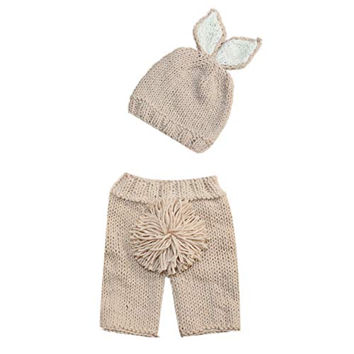 IWEMEK Neugeborenes Baby Fotografie Zubehör Foto Requisiten Jungen Mädchen Häschenkostüm Stricken Hasenohren Hut Shorts Shooting outfit Kaninchen Baby Born Kleidung Khaki Hase 02 0-3 Monate von IWEMEK