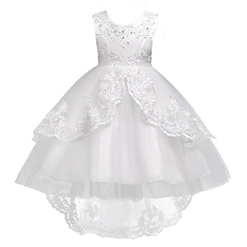 Mädchen Kinder Mit Kleider Blumenmädchenkleider Hochzeitskleid Maxikleid Festlich Brautjungfern Kleid Prinzessin Hochzeit Abendkleid Party Hi-Lo Kleid Spitze Spleiß Chiffon Festzug Cocktailkleid von IWEMEK