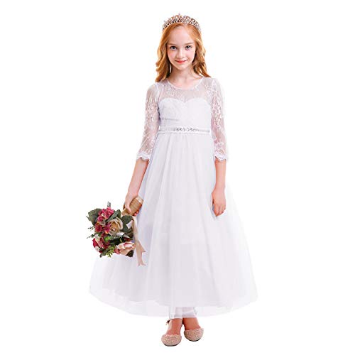 Mädchen Kinder Mit Kleider Lange Ärmel Blumenmädchenkleider Hochzeitskleid Brautjungfern Kleid Prinzessin Hochzeit Abendkleid Party Spitze Spleiß Karneval Festzug Cocktailkleid Festlich Maxikleid von IWEMEK