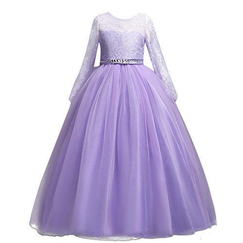 Mädchen Kinder Mit Kleider Lange Ärmel Blumenmädchenkleider Hochzeitskleid Brautjungfern Kleid Prinzessin Hochzeit Abendkleid Party Spitze Spleiß Karneval Festzug Cocktailkleid Festlich Maxikleid von IWEMEK