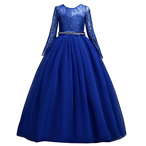 Mädchen Kinder Mit Kleider Lange Ärmel Blumenmädchenkleider Hochzeitskleid Brautjungfern Kleid Prinzessin Hochzeit Abendkleid Party Spitze Spleiß Karneval Festzug Cocktailkleid Festlich Maxikleid von IWEMEK