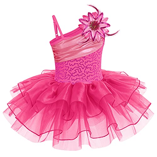 Mädchen Pailletten Ballettkleid Ärmellos Tanzkleid Gymnastikanzug Balletttrikot Tanzbody Tutu Rock Spaghettiträger Skating Ballerina Kleid Kostüm Tanzkleidung Ballettkleidung Rose 5-6 Jahre von IWEMEK