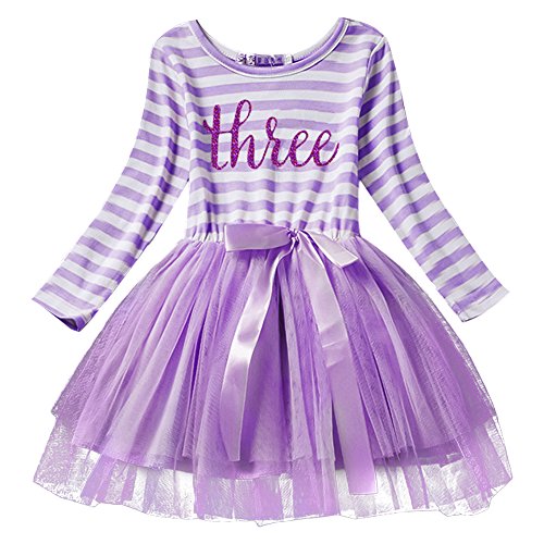 Neugeborene Säuglings Kleinkind Baby Mädchen Ist es Mein 1. / 2. / 3. Geburtstags Gestreiften Tüll Tütü Prinzessin Kleid mit Bowknot Partykleid Fotoshooting Outfits Kostüm Violett von IWEMEK