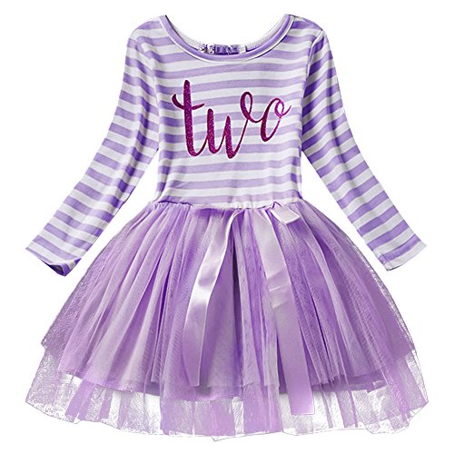 Neugeborene Säuglings Kleinkind Baby Mädchen Ist es Mein 1. / 2. / 3. Geburtstags Gestreiften Tüll Tütü Prinzessin Kleid mit Bowknot Partykleid Fotoshooting Outfits Kostüm Violett von IWEMEK