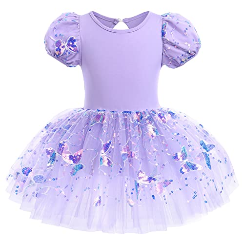 Pailletten Schmetterling Ballerina Kostüm Mädchen Tutu Ballettkleid Ballettkleidung Puffärmel Kurzarm Gymnastikanzug Turnanzug Tüllrock Tanzkleid Kinder Ballettkleidung Tanzkleidung Violett 5-6 Jahre von IWEMEK